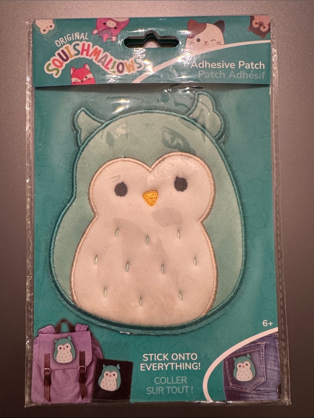 Squishmallows Aqua and White Owl Adhesive Patch